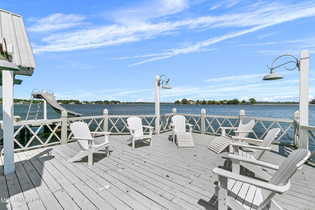 wooden deck with a water view