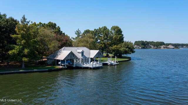 view of dock featuring a water view