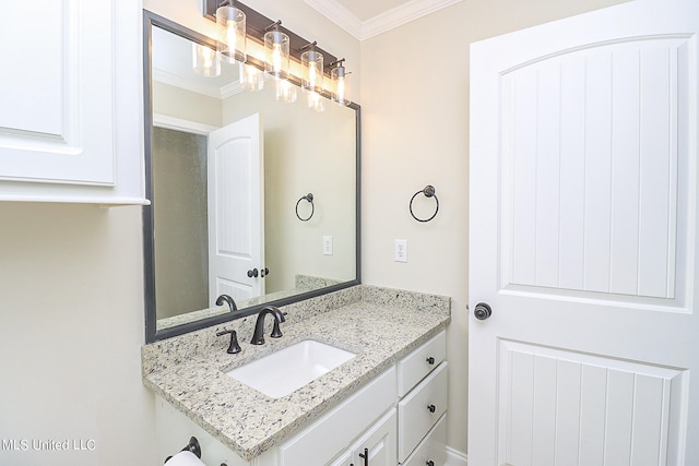 bathroom with vanity and crown molding