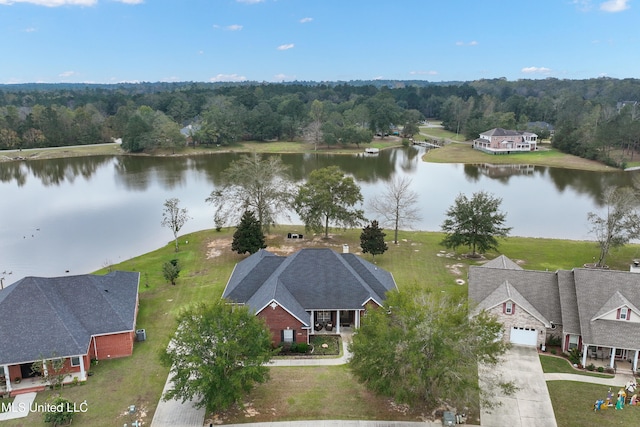 aerial view with a water view