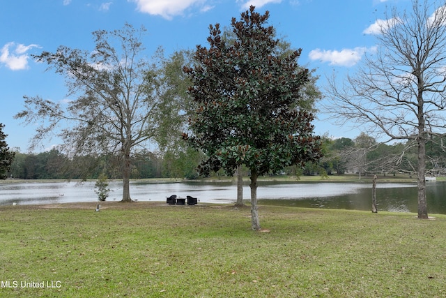 view of yard with a water view