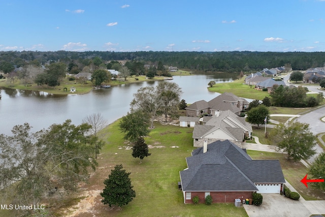 bird's eye view featuring a water view