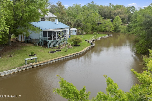 aerial view with a water view