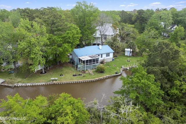 aerial view with a water view