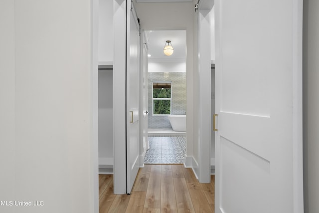 hallway featuring baseboards and light wood-style floors