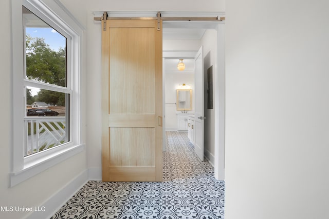 hallway with a barn door