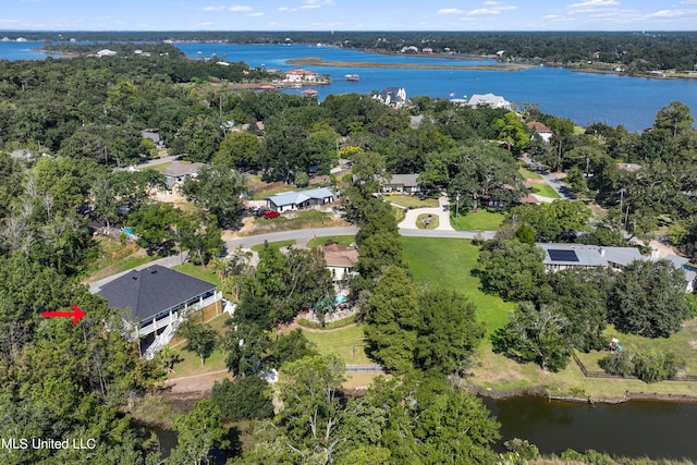 aerial view with a water view