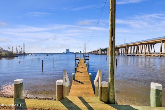 dock area featuring a water view