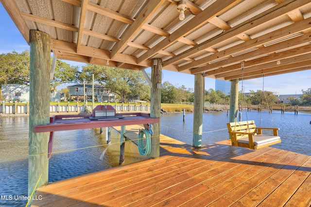 dock area with a water view