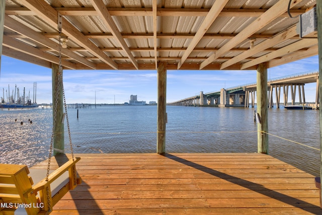 dock area with a water view