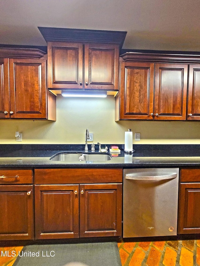 kitchen with stainless steel dishwasher and sink