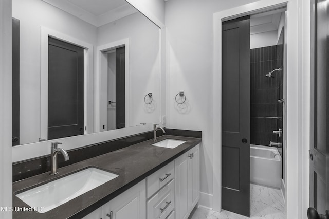 231 Oakside Trl, Madison, MS 39110 - full bath featuring marble finish flooring, double vanity, shower / bathtub combination, and baseboards