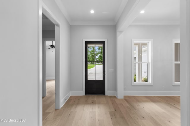 231 Oakside Trl, Madison, MS 39110 - foyer entrance with crown molding, light wood finished floors, baseboards, and recessed lighting