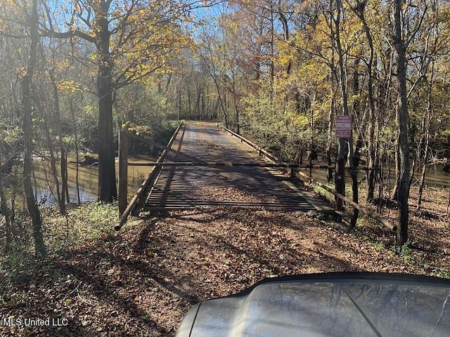 view of road with a water view