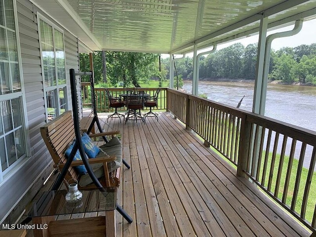 wooden deck with a water view