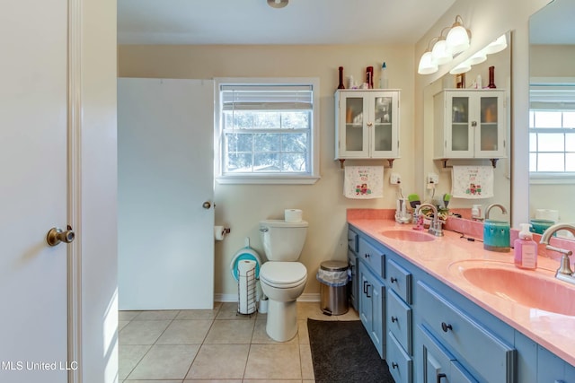 bathroom with tile patterned flooring, vanity, and toilet