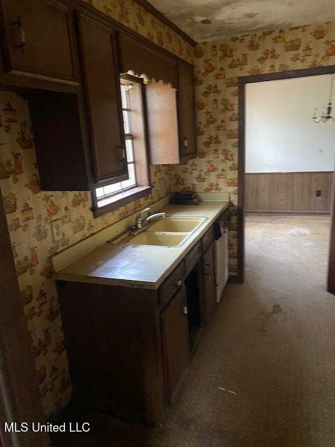 kitchen with dark brown cabinetry and sink