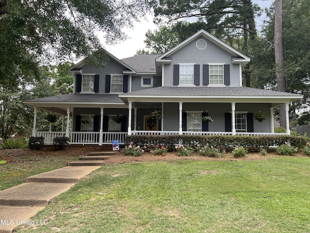 420 Fox Bay Dr, Brandon, MS 39047 - farmhouse inspired home with a shingled roof, covered porch, and a front lawn