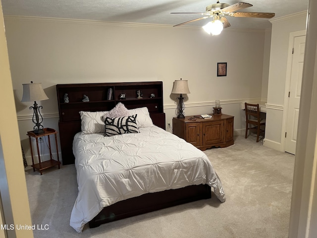 420 Fox Bay Dr, Brandon, MS 39047 - bedroom with light colored carpet, ornamental molding, and a ceiling fan