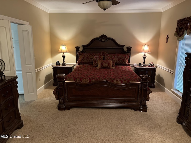420 Fox Bay Dr, Brandon, MS 39047 - carpeted bedroom with crown molding, baseboards, and ceiling fan