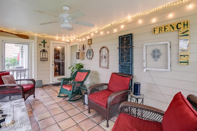 view of patio / terrace with a porch and ceiling fan