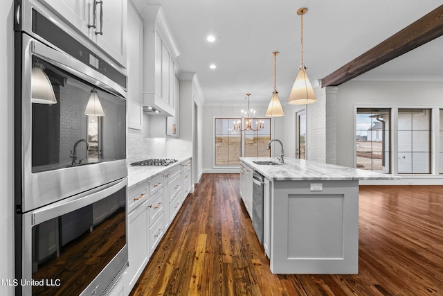 753 Northridge Trl, Brandon, MS 39047 - kitchen with a sink, crown molding, a healthy amount of sunlight, and appliances with stainless steel finishes