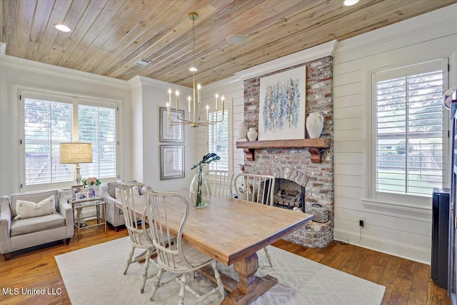 215 Grayhawk Dr, Madison, MS 39110 - dining space featuring crown molding, wood ceiling, plenty of natural light, wood finished floors, and recessed lighting