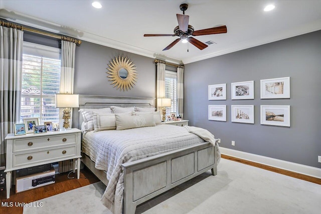 215 Grayhawk Dr, Madison, MS 39110 - bedroom featuring multiple windows, ornamental molding, recessed lighting, and a ceiling fan