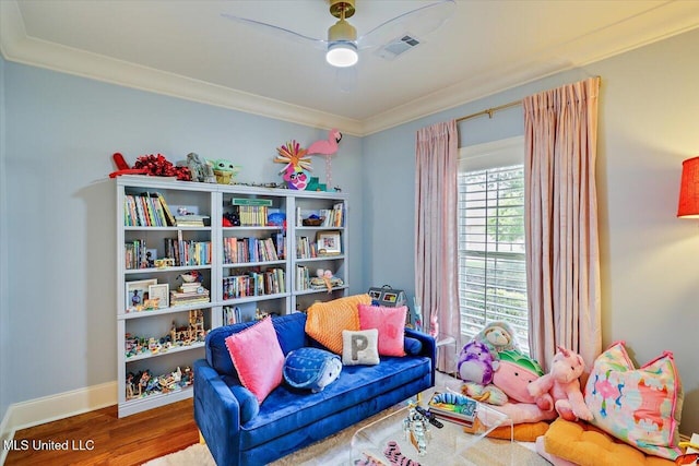 215 Grayhawk Dr, Madison, MS 39110 - living area with ornamental molding, wood finished floors, and ceiling fan