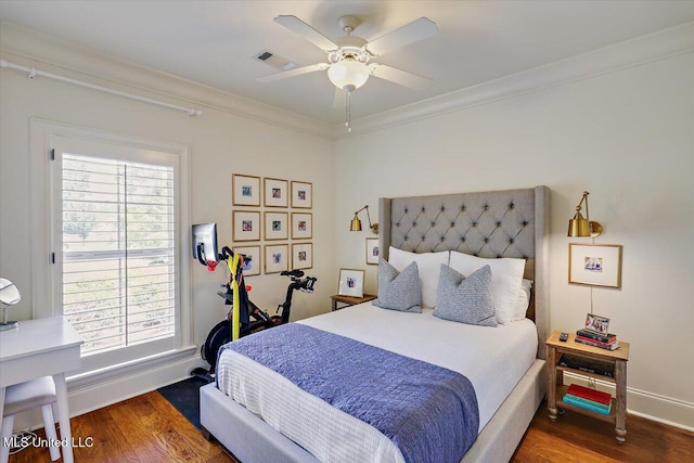 215 Grayhawk Dr, Madison, MS 39110 - bedroom with wood finished floors, ornamental molding, and ceiling fan