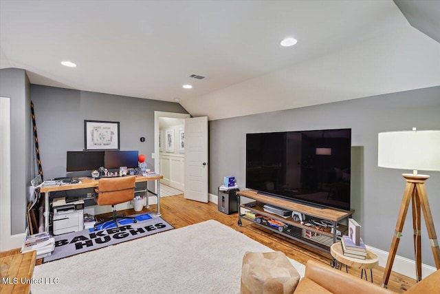 215 Grayhawk Dr, Madison, MS 39110 - home office with lofted ceiling, wood finished floors, and recessed lighting
