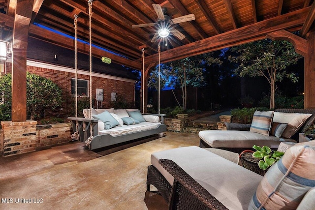 view of patio with a ceiling fan and an outdoor hangout area