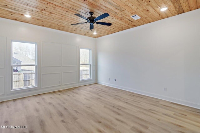 121 Ashby Ridge Dr, Canton, MS 39046 - unfurnished room with wood ceiling, healthy amount of natural light, light wood finished floors, a ceiling fan, and baseboards