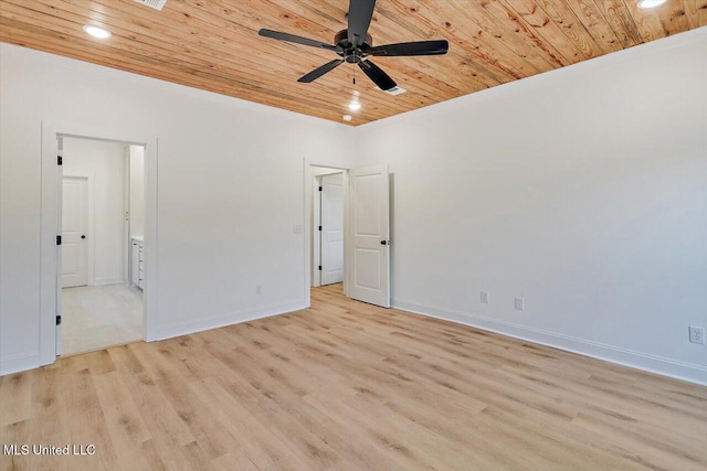 121 Ashby Ridge Dr, Canton, MS 39046 - empty room with wooden ceiling, ceiling fan, recessed lighting, light wood finished floors, and baseboards