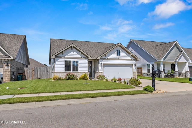 craftsman-style house with a front lawn and a garage