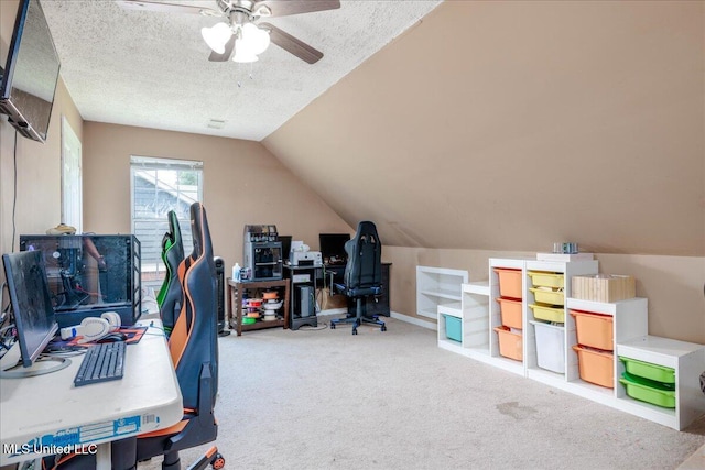 1826 Towson Ln, Horn Lake, MS 38637 - office with a ceiling fan, lofted ceiling, carpet, and a textured ceiling