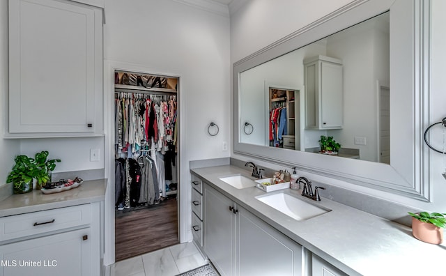 bathroom with crown molding and vanity