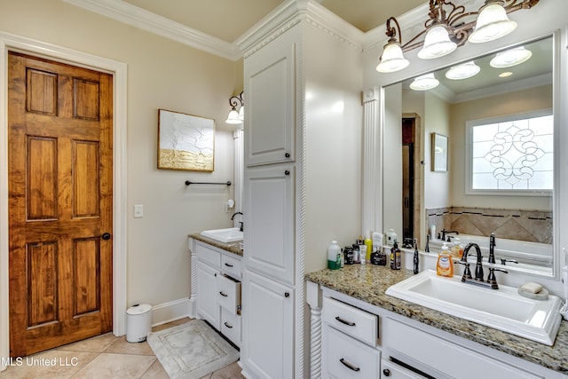 521 Heyward Ln, Madison, MS 39110 - full bathroom featuring vanity, crown molding, tile patterned floors, and a bath