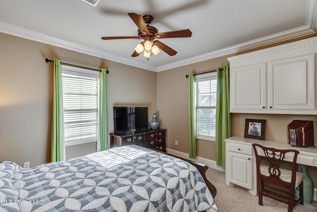 521 Heyward Ln, Madison, MS 39110 - bedroom with crown molding, light carpet, ceiling fan, and baseboards