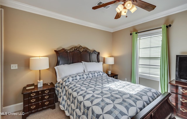 521 Heyward Ln, Madison, MS 39110 - bedroom with ornamental molding, carpet floors, ceiling fan, and baseboards