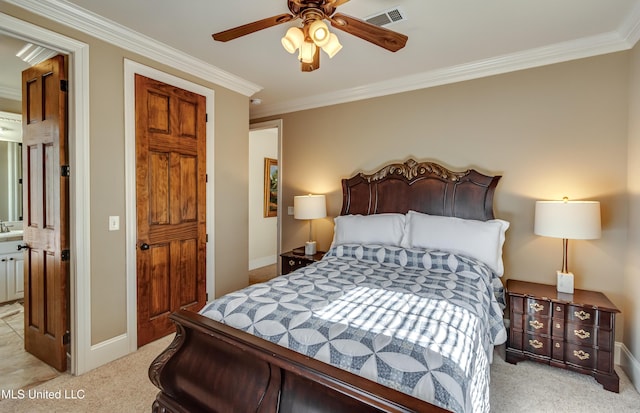521 Heyward Ln, Madison, MS 39110 - bedroom featuring light colored carpet, ornamental molding, baseboards, and a ceiling fan