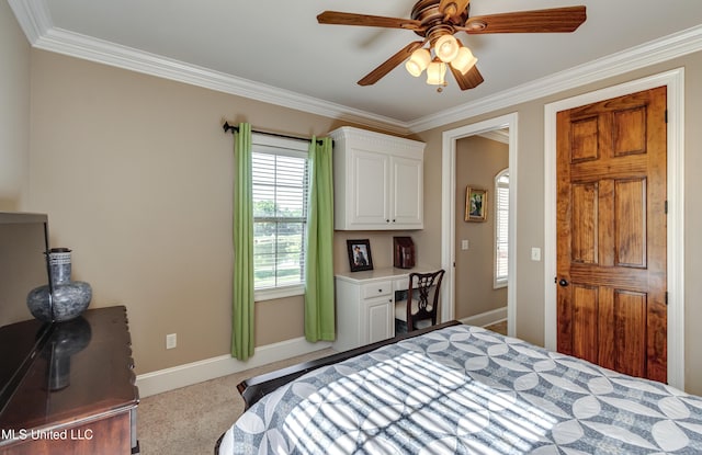 521 Heyward Ln, Madison, MS 39110 - bedroom featuring multiple windows, carpet flooring, ornamental molding, baseboards, and ceiling fan