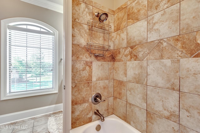 521 Heyward Ln, Madison, MS 39110 - full bath with ornamental molding, bathing tub / shower combination, plenty of natural light, and baseboards