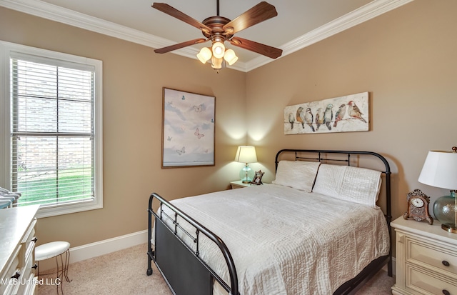 521 Heyward Ln, Madison, MS 39110 - carpeted bedroom with crown molding, multiple windows, baseboards, and ceiling fan