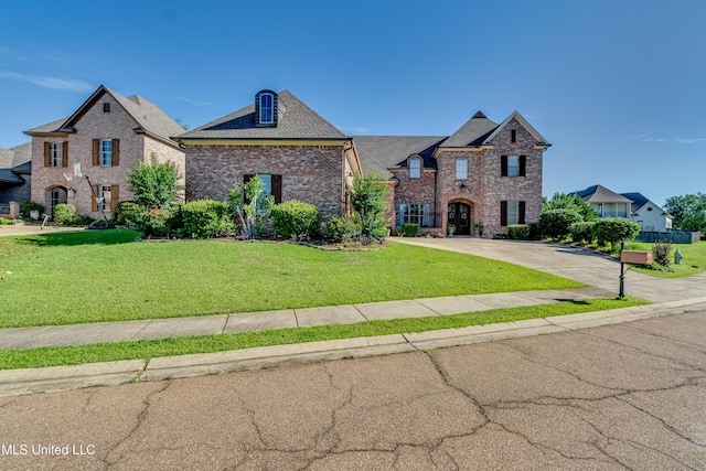 521 Heyward Ln, Madison, MS 39110 - french country home featuring brick siding, a front lawn, and a shingled roof