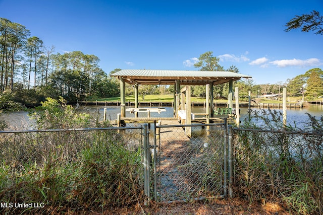 dock area with a water view