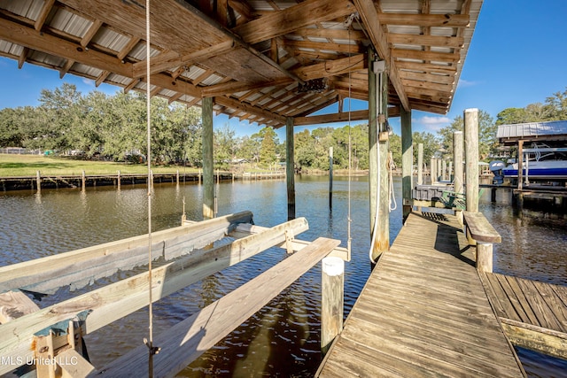 view of dock with a water view