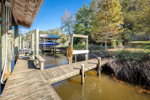 dock area with a water view