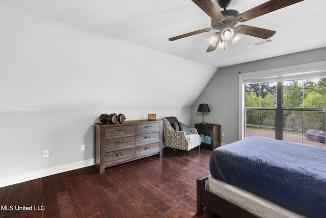 101 Marion Dr, Clinton, MS 39056 - bedroom featuring baseboards, wood finished floors, lofted ceiling, and ceiling fan
