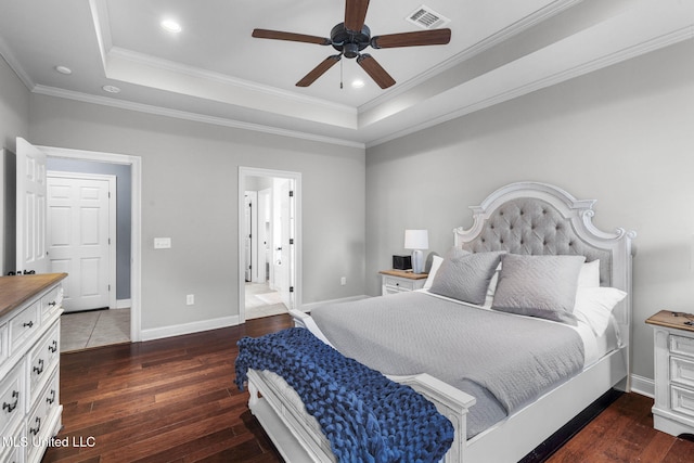 101 Marion Dr, Clinton, MS 39056 - bedroom with a raised ceiling, hardwood / wood-style flooring, crown molding, baseboards, and recessed lighting